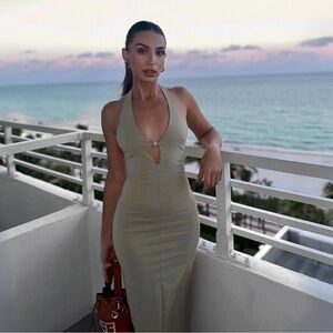 Zara Cream Backless Halter Dress